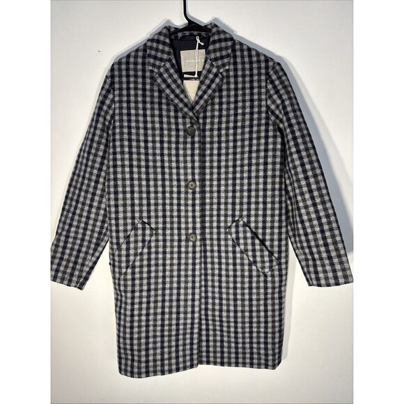 Everlane The Italian ReWool Cocoon Coat Navy/Gray Check Women's Size XXS New - Picture 2 of 16